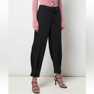 Proenza Schouler White Label Rumpled Black Pique Belted Pants size 10